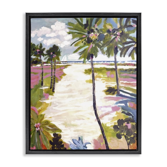 Stupell Industries Coastal Bright Sunlit Palm Trees Black Floating Frame Canvas Art, 17 x 21, by Karen Fields