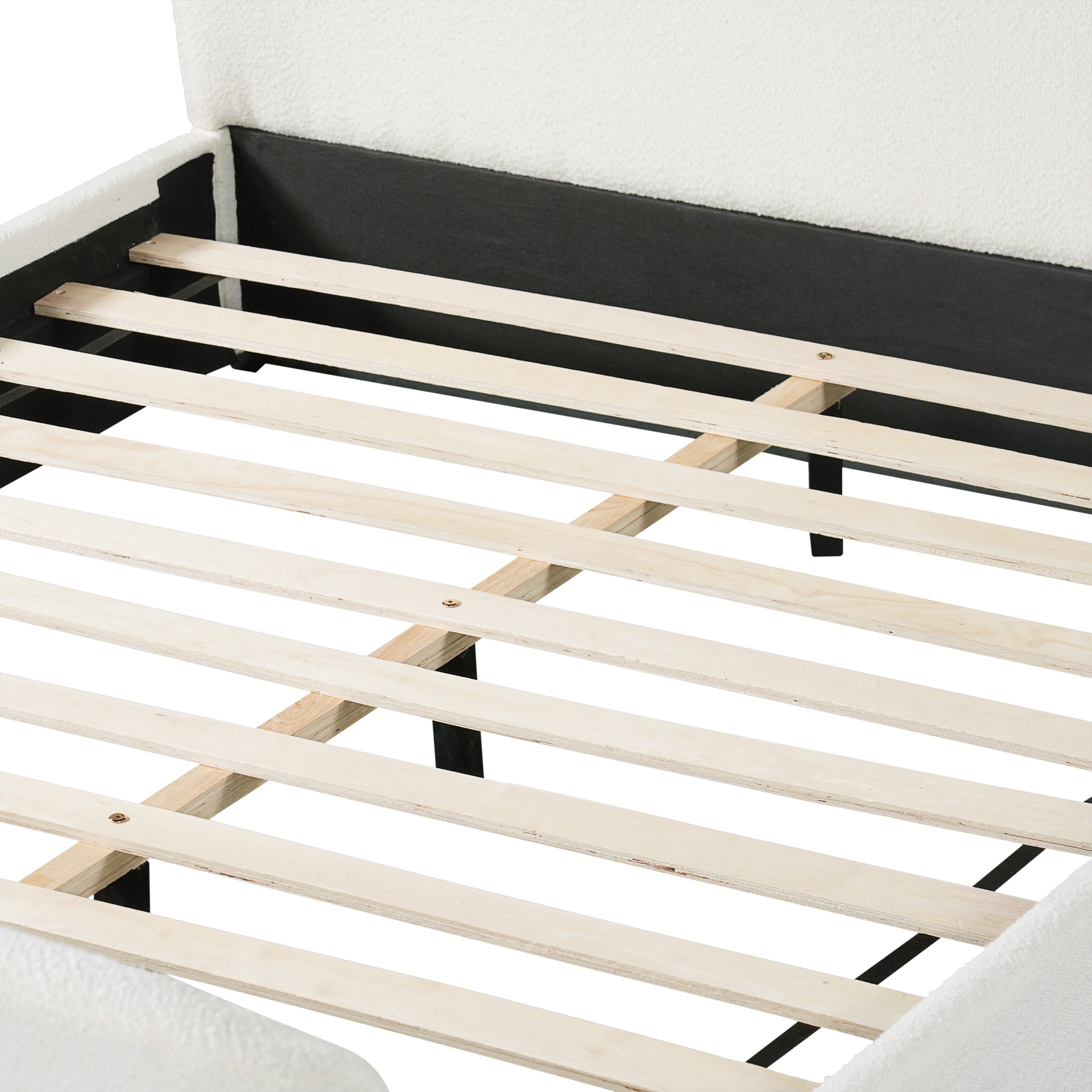 Christopher Knight Home Queen Upholstered Bed Frame with Boucle Fabric, Thick Headboard, White