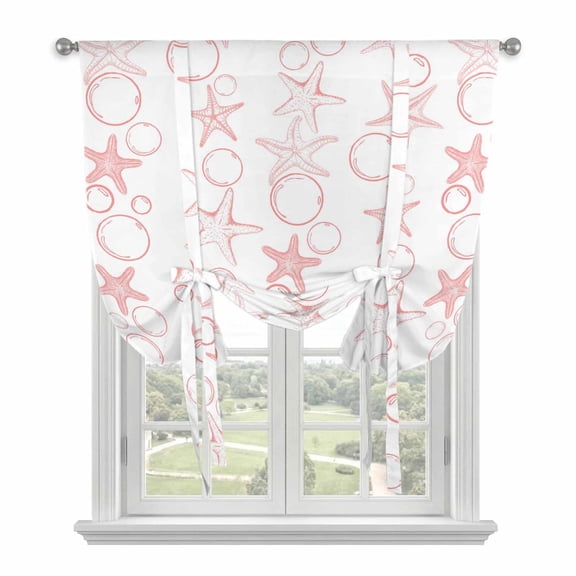 Pink Coastal Balloon Curtains for Windows, Bedroom Curtains 54 Inch Length, Starfish Nautical Ocean Sea Wooden Tie Up Curtains Panels Thermal Insulated Bathroom Curtains Window 42"x54"