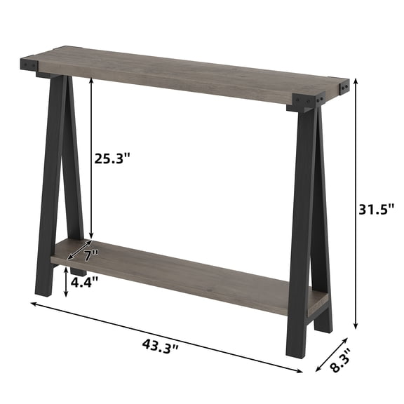 Narrow Console Table,43.3"L Narrow Sofa Table with Shelves,2-Tier Industrial Entryway Table,Display Table for Hallway Bedroom Living Room Foyer