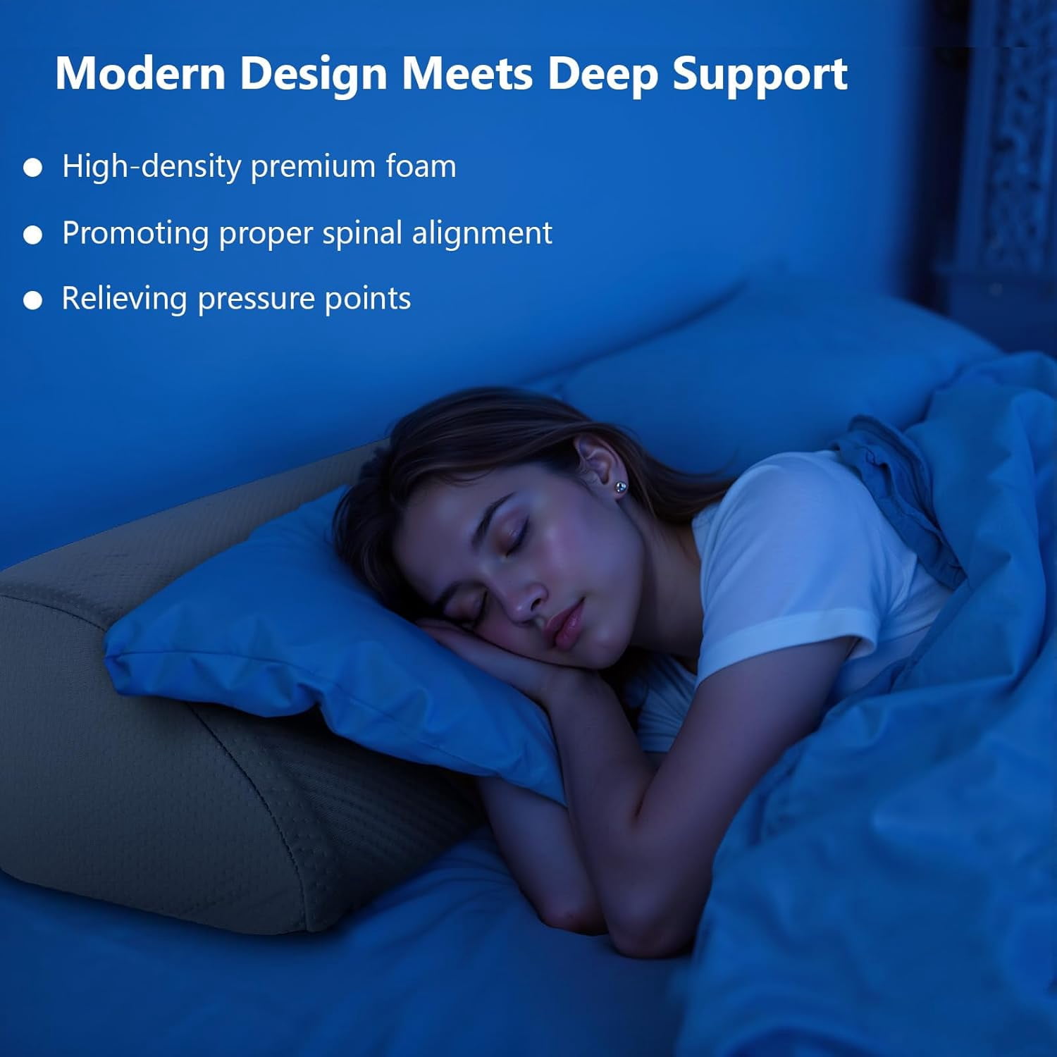 Bed Wedge Pillow for Headboard, High-Density Foam Fills Gaps Between Mattress and Headboard, Queen Size Wedge Pillow with Side Pockets for Phone and Remotes, Removable Washable Cover