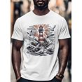 thumbnail image 4 of Lighthouse Men's T Shirts Seagulls T-Shirt for Men Ocean Graffiti Crew Neck Tees Cotton Tops, White, 3XL, 4 of 7