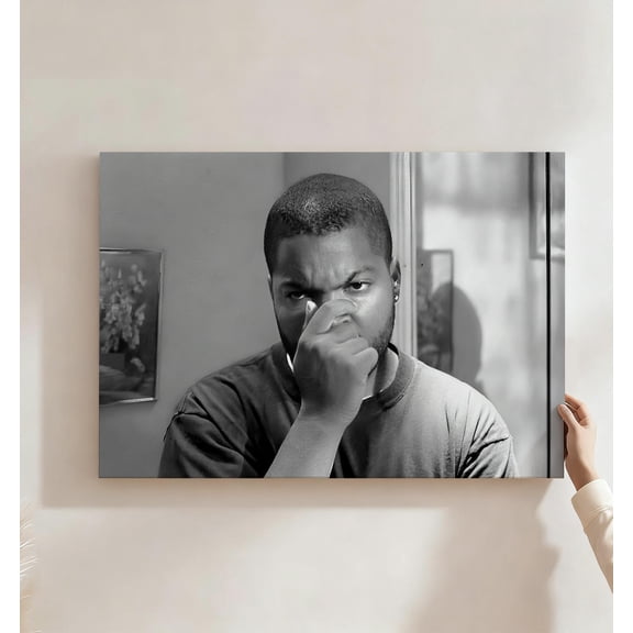 Ice Cube Friday Nose Pinch Canvas Wall Art, 90s Hip Hop Movie Decor, Black And White Nostalgic Artwork For Man Cave, Home Theater, Bedroom, Ready To Hang