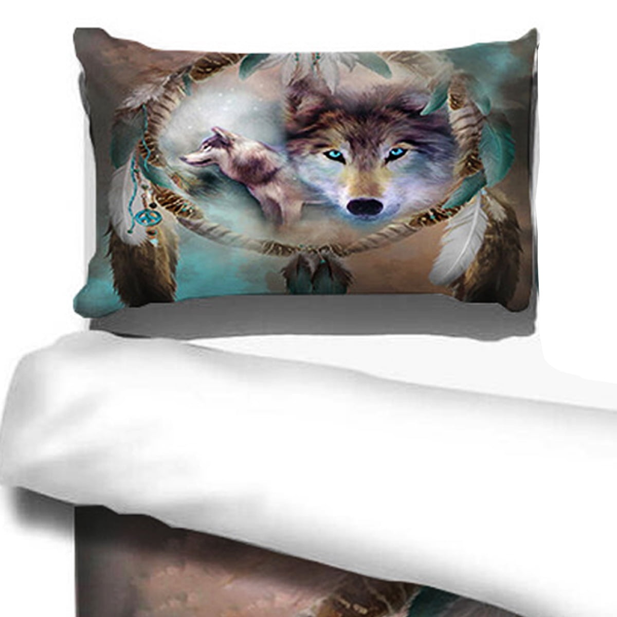2/3Pcs 3D Wolf Pattern Bed Sheet Set Duvet Cover Pillowcases Polyester ...