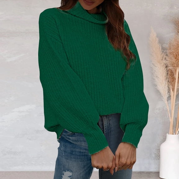 Vedolay Womens Long Sleeve Tops Women's Crewneck Oversized Knit Warm Side Slit Pullover Sweater,Green L