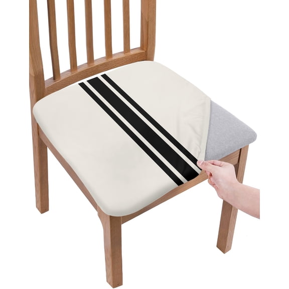 Black Geometric Stripe, Chair Seat Covers for Dining Room Stretch Chair Seat Covers Set of 2, Abstract Farmhouse Style Chair Seat Protector Cushion Slipcovers for Kitchen Restaurant Office