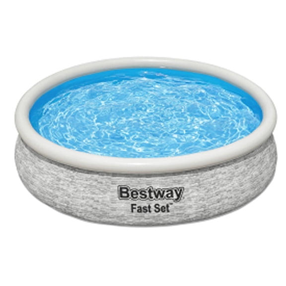 Bestway Fast Set 12' x 30" Round Inflatable Stacked Stone Swimming Pool Set