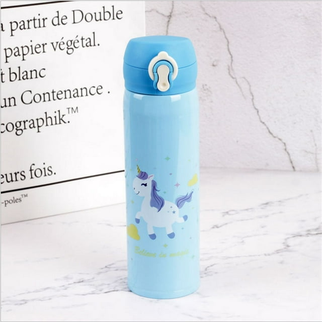 Botellas de agua Capacidad de 500 ml Agua potable Unicornio de dibujos animados Frascos de vacío de acero inoxidable Botella de agua Regalo para niños Cocina,W Adepaton 2030180-4