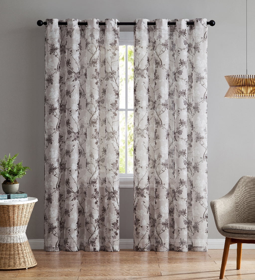 Single (1) Sheer Window Curtain Panel: Grommets, Floral Design 54