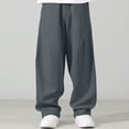 thumbnail image 6 of Boys Pants Straight Wide Leg Athletic Sweatpants Baggy Drawstring Lightweight Pockets Open Bottom Gray-A, 6 of 6