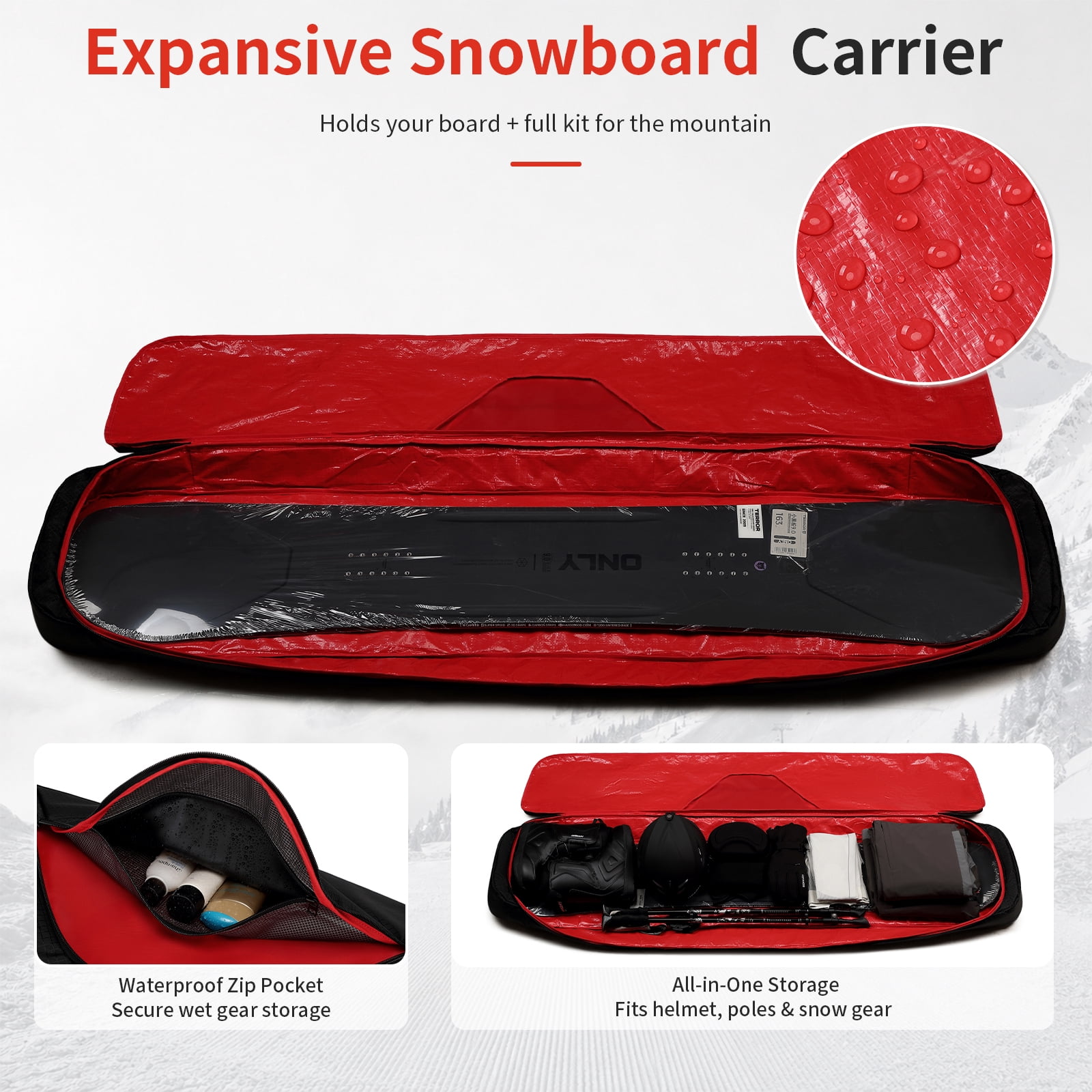 JIDIZHE Ski Bag Waterproof Textured Fabric Lightweight with Detachable Shoulder Strap 66.14 in for Ski Travel, Black