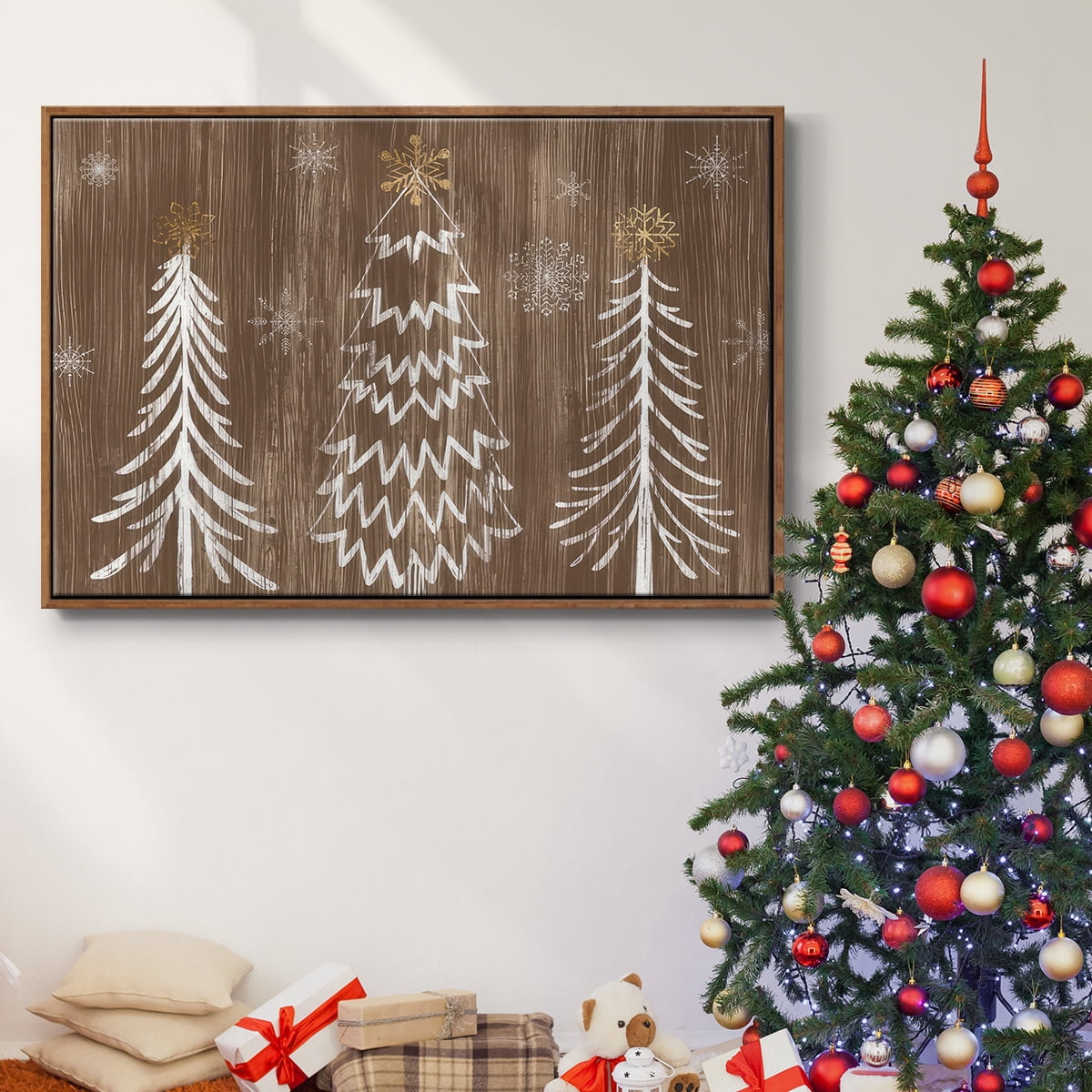 Barnwood Wonderland Collection A - Framed Gallery Wrapped Holiday Canvas - 27 x 41 - Rosewood Frame