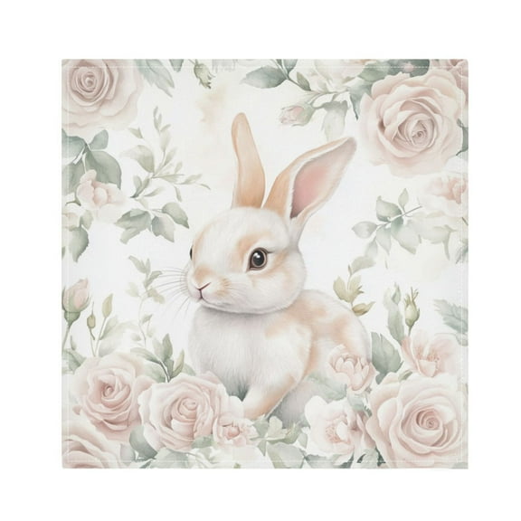 Satin Napkin Square 20 Inches Soft Smooth Decorative Napkins for Party Wedding Banquet and Dinner Bunny Surrounded by Roses