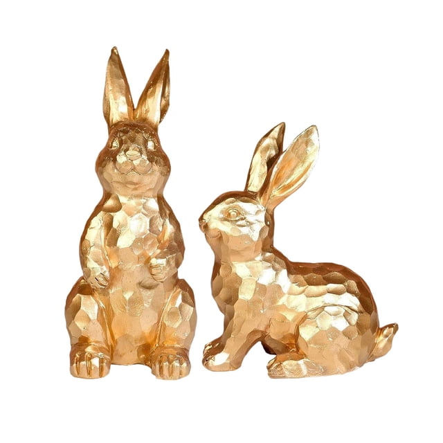 2 piezas de decoraciones de conejito de Pascua, estatuas decorativas de conejito, figura de conejo para Oro