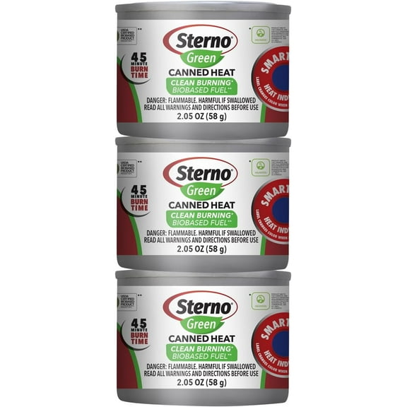 Sterno Green Canned Heat Ethanol Fuel Can - Ethanol Gel Cans with 45-Minute Burn Time, Chafing Dish Fuel Cans & Gel Fuel Cans for Fire Bowl - Fuel Cans for Food Warmer & Portable Stoves - Pack of 3