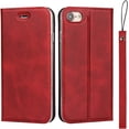 thumbnail image 2 of iPhone 7/8 Case with Wrist Strap, Classic PU Leather Wallet Case Slim Flip Folio with Card Holder,Kickstand Feature Magnet Closure Case Cover for iPhone 7/8,iPhone SE (2020 Edition) 4.7",Red, 2 of 16