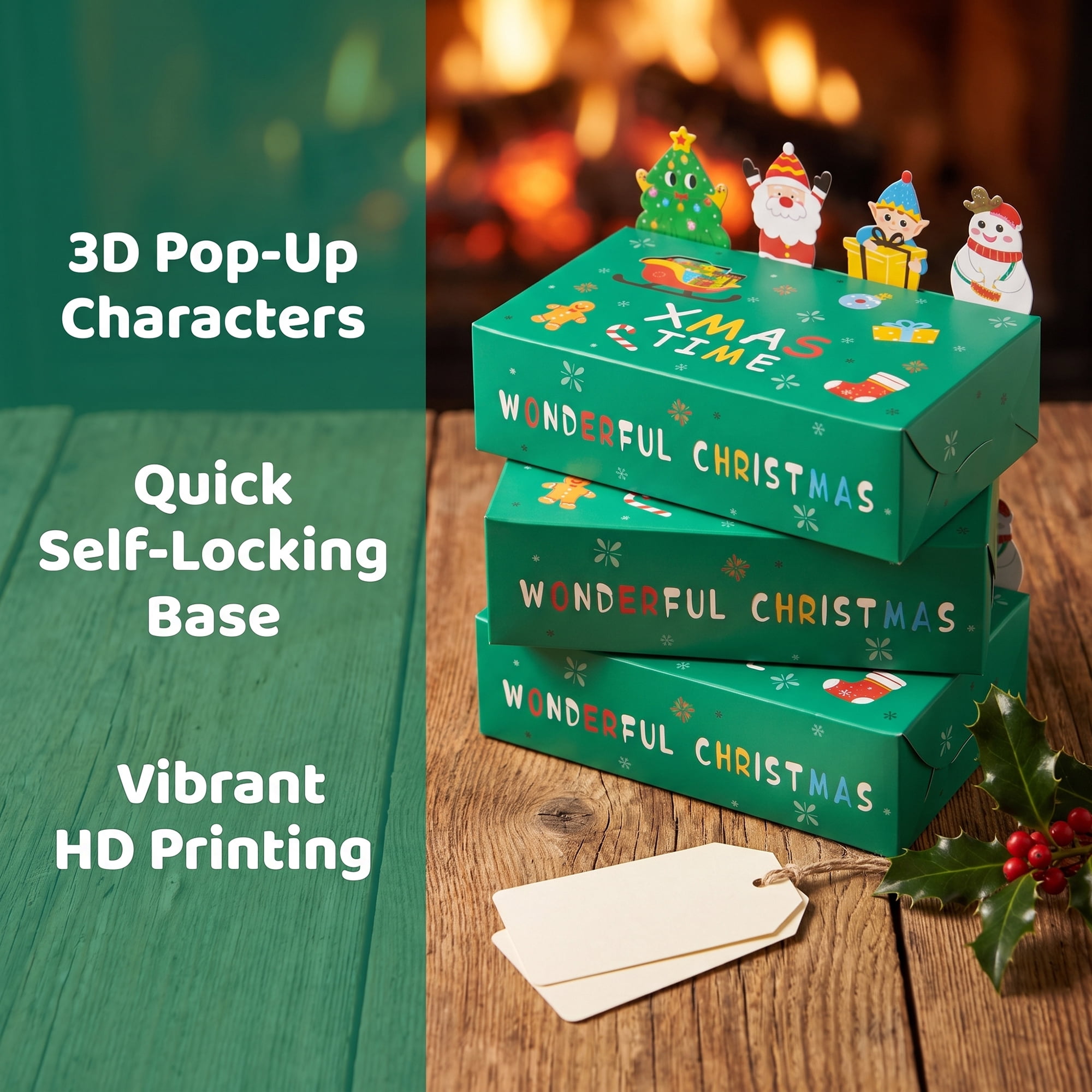 Unique Bargains Gift Box Featuring A Cartoon Christmas Pattern For Holiday Gifting Green
