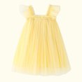 thumbnail image 4 of AJTQTH Summer Mesh Sundress for Toddler Baby Girls Cute Summer Solid Color Flying Sleeve Square Neck High Rise Princess Dress Flowy Layered Midi Dress Yellow 12Months, 4 of 6