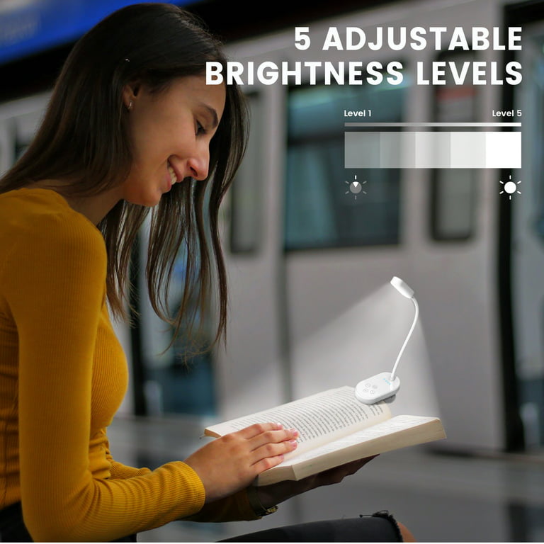 Glocusent Rechargeable LED Book Light - Eye-Caring, 3 Colors, 5 Brightness,  Portable and Lightweight for Reading in Bed 