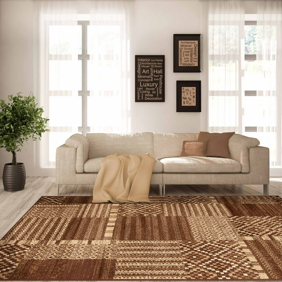 Modern Geometric Patchwork Power-Loomed Indoor Area Rug, 8' x 10', Taupe by Blue Nile Mills