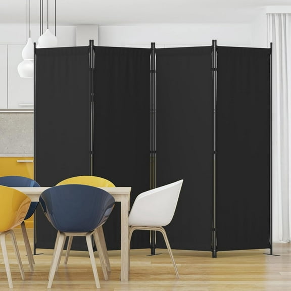 Room Divider 4 Panel Partition Room Dividers & Folding Privacy Screens w/ 3 Metal Feet 6FT Portable Wall Doubles as a Dressing Screen Portable Wall for Office Kitchen Children's Room,Black