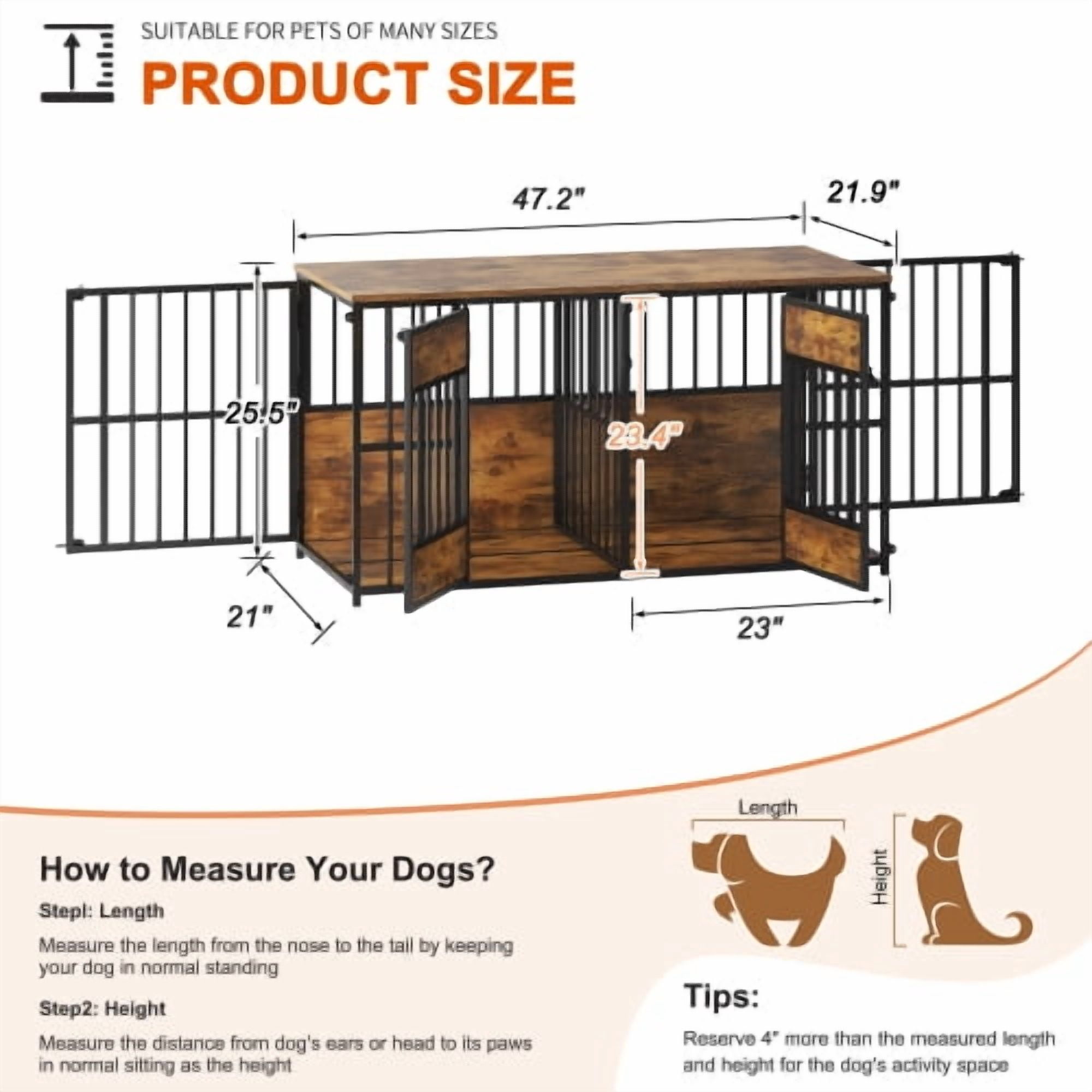 47.2" Large Wooden Dog Crate Furniture with Storage Top – Modern Indoor Dog Kennel Cage, Sturdy Wood & Metal Pet House with Breathable Open Design for Living Room & Bedroom