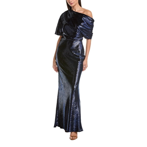 Amsale womens  One-Shoulder Velvet Gown, 12, Blue