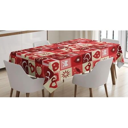 Valentine Tablecloth Red Tablecloth, Valentines Day Themed Frames Collection with Hearts Stars Love Lettering and Candy, Rectangular Table Cover for Dining Room Kitchen, 60 X 84 Inches, Red Coral Beige, by Ambesonne ()