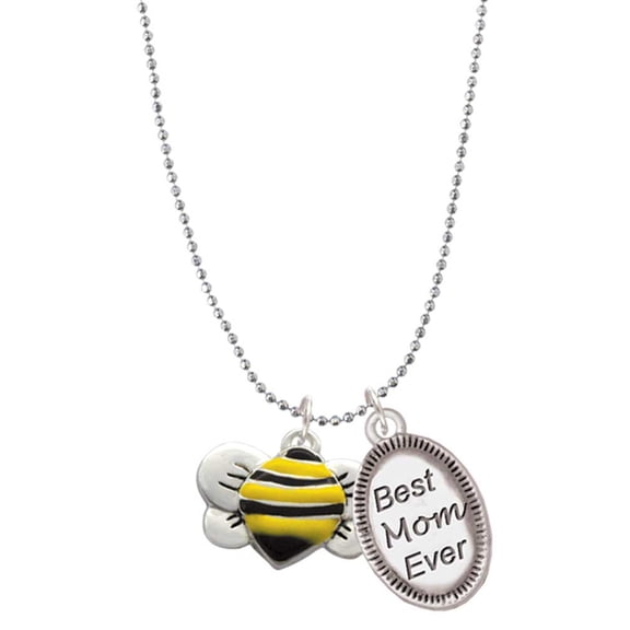 Delight Jewelry Silvertone Large Enamel Bumble Bee Best Mom Ever Charm Necklace