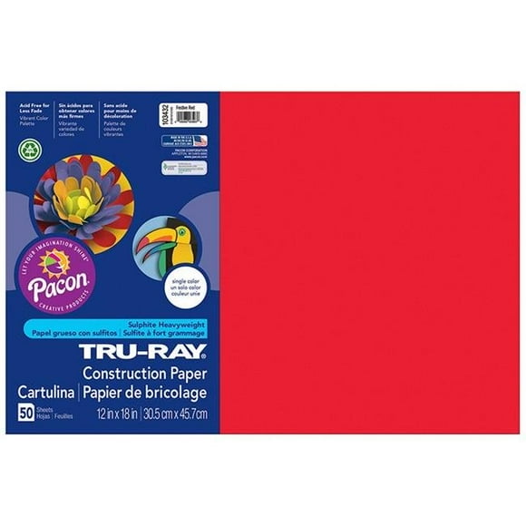 Pacon Tru Ray 12 x 18 in. Festive Red Construction Paper, 50 Sheets Per Pack, Pack of 5