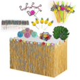 thumbnail image 1 of Hawaiian Party Decorations Set With Grass Table Skirt Hawaiian Leis Palm Leaves Hibiscus Flowers Paper Pineapples, 1 of 4