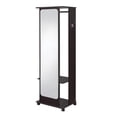 thumbnail image 1 of Benjara BM211137 Mirror & Wood Hall Tree with Hanging Rod & Casters - Brown & Silver, 1 of 5