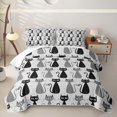 thumbnail image 2 of Manfei Cartoon Cat Bed Spread Queen, Watercolor Dots Animal Queen Coverlet Set, Gray, 3 Pieces, 1 Quilt and 2 Pillowcases, 2 of 7