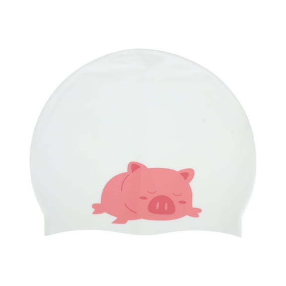 Unique Bargains Silicone Waterproof Cartoon Swim Cap 7.87"x9.45" 1 Pc White Pink ["Pig"]