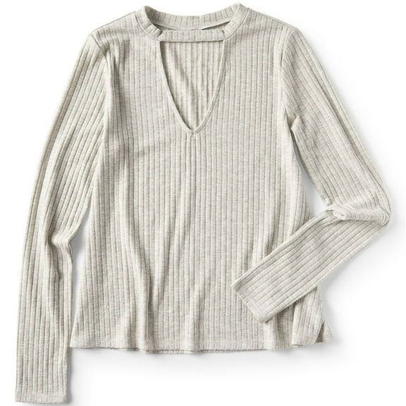 Aeropostale Womens Choker Pullover Blouse, Grey, Juniors, Medium