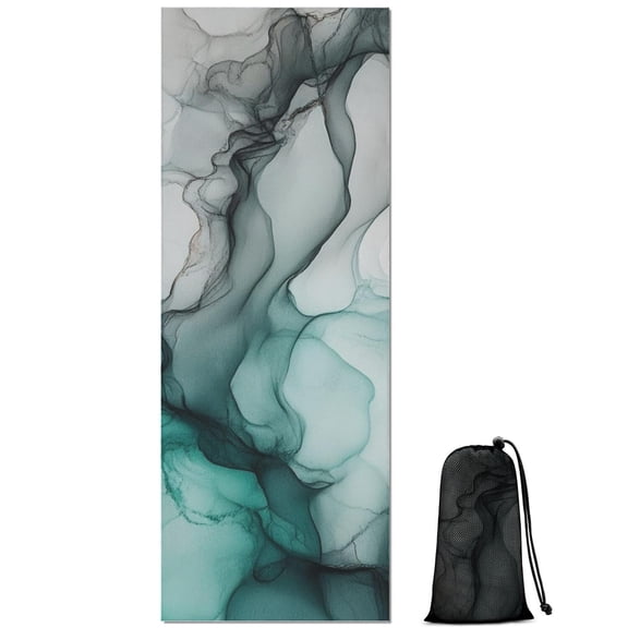 Black Green Translucent Marble Pattern Hot Yoga Mat Towel Non Slip for Hot Yoga - Quick-Drying Yoga Mat Cover with 4 Corner Pockets with Travel Bag - Hot Yoga Towel Non Slip 70"x26"