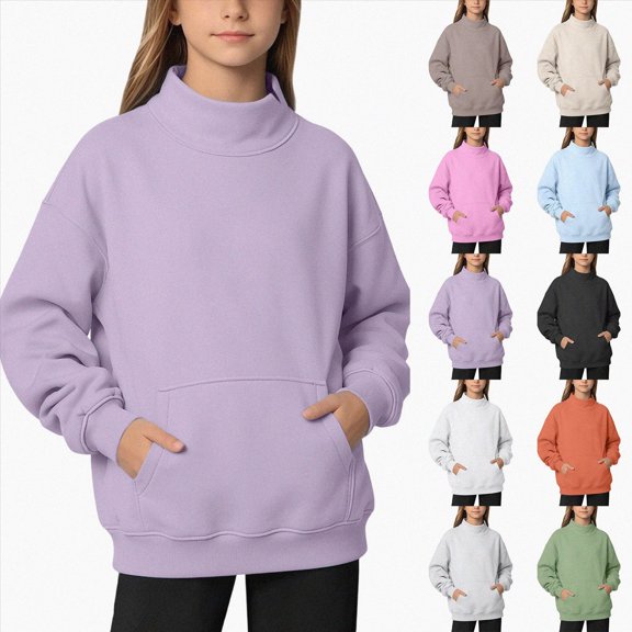 Gerichy Sweatshirts for Girls Long Sleeve Turtleneck Sweatshirt Loose Casual Pullover Tops Preppy Fall Winter Warm Clothes 3T-16T