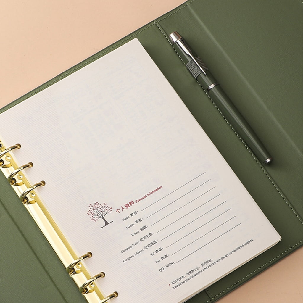 PU1eatherJournal Refillable 6 Rings Binder Notebook with Pen Slot and Card Holder 200Pages Lined for Women Men Student