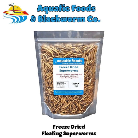 5oz. Freeze Dried Superworms, High Protein Mealworms for Large Tropicals, Koi Fish, Hamsters, Sugar Gliders, Hedgehogs, All Rodents, Birds, All Reptiles and Turtles. 5oz Bag