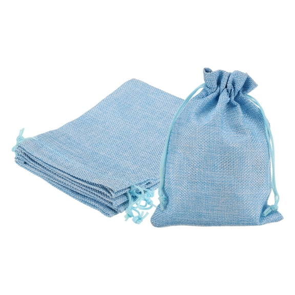 REGALWOVEN Small Burlap Bags with Drawstring, 5" x 7" Gift Bag Jewelry Pouches, Blue 5 Pack