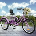 thumbnail image 3 of Dextrus 24 Inch 3-Wheel Bike, Single Speed Adult Trike, Low Step-Through Cruiser with Front & Rear Baskets, Large Adjustable Seat with Backrest for Seniors, Men, and Women (Purple), 3 of 6