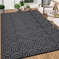 thumbnail image 5 of HIWEAVER 9' x 12' Black/Gray Outdoor Rug PP Plastic Straw Woven Waterproof Patio Rug with Border Portable Outside Carpet for Balcony Deck Picnic Garden Decor, 5 of 8