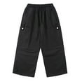 thumbnail image 1 of Work Pants for Boys, 100% Flax Solid Color Loose-Fit Children's Pants with Multiple Pockets, Spring Style, Black, Size 110 cm, 1 of 4