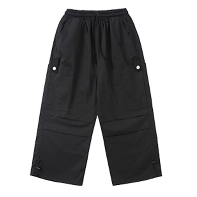 Work Pants for Boys, 100% Flax Solid Color Loose-Fit Children's Pants with Multiple Pockets, Spring Style, Black, Size 110 cm