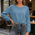 thumbnail image 5 of GUACER Long Sleeve Drawstring Tops for Women Casual Crew Neck Relaxed Fit Pullover Blouse with Cuffed Sleeves, 5 of 6