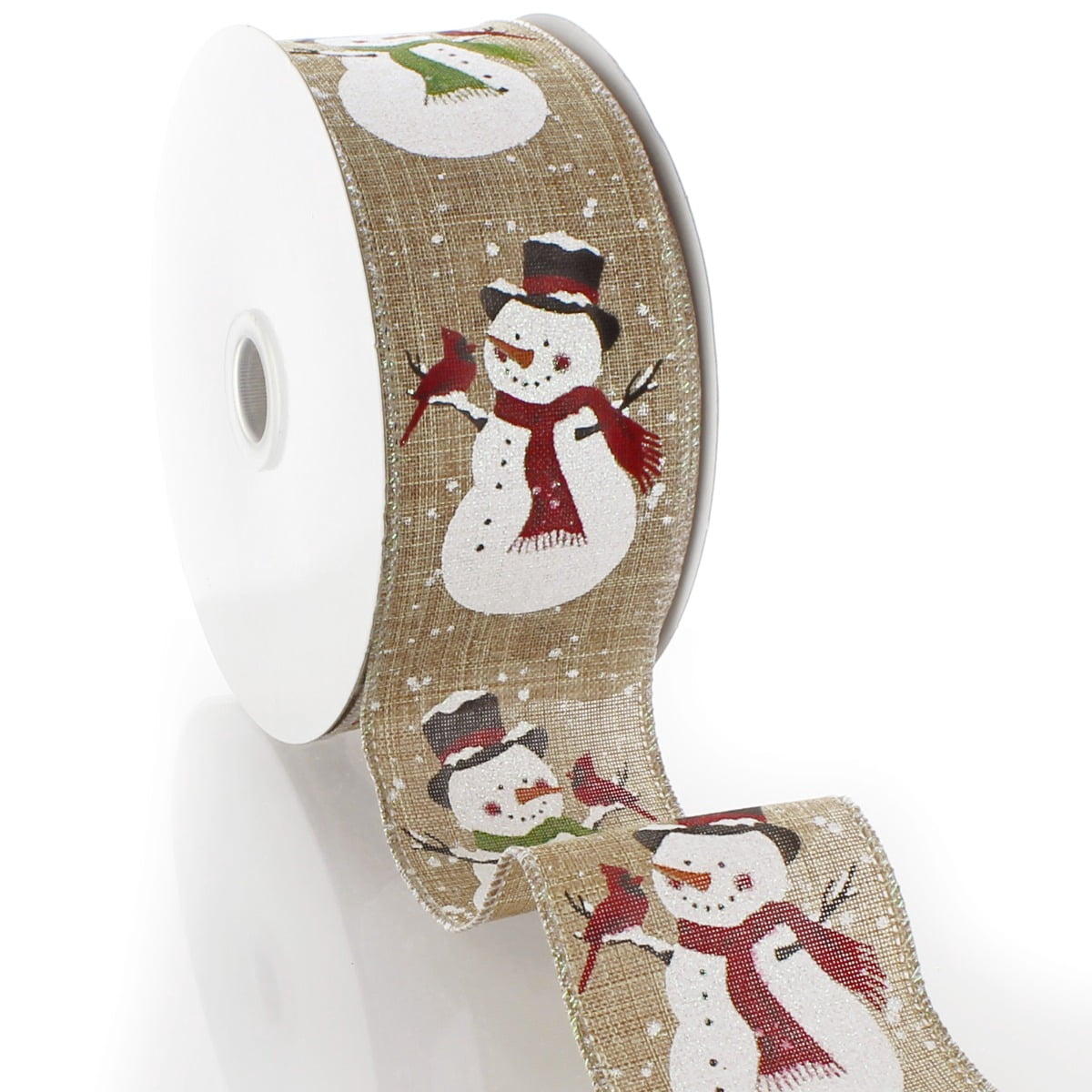 Ribbon Traditions Snowman/Cardinal Wired Ribbon  2 1/2" by 10 Yards - Natural