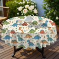 thumbnail image 4 of Dinosaur and Flower Beige Pattern Round Tablecloth 60"x60", Wrinkle Resistant Wipeable Table Cover for Kitchen Dining Room Picnic Patio and Party, 4 of 6