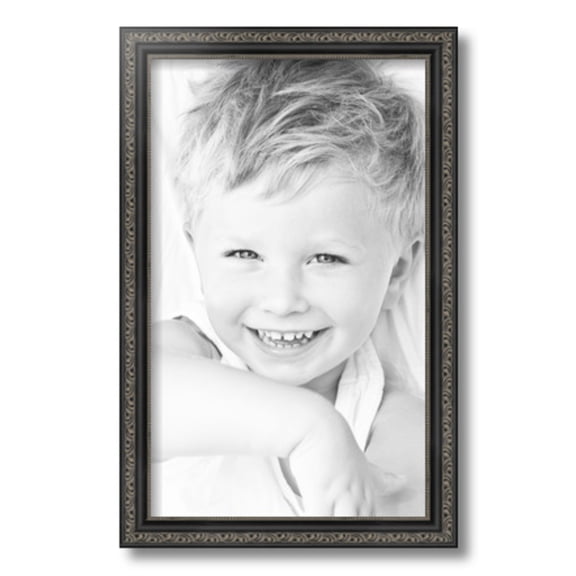 ArtToFrames 11" x 18" Antique Black Picture Frame, 11x18 inch Black Wood Poster Frame (WOM-5106)