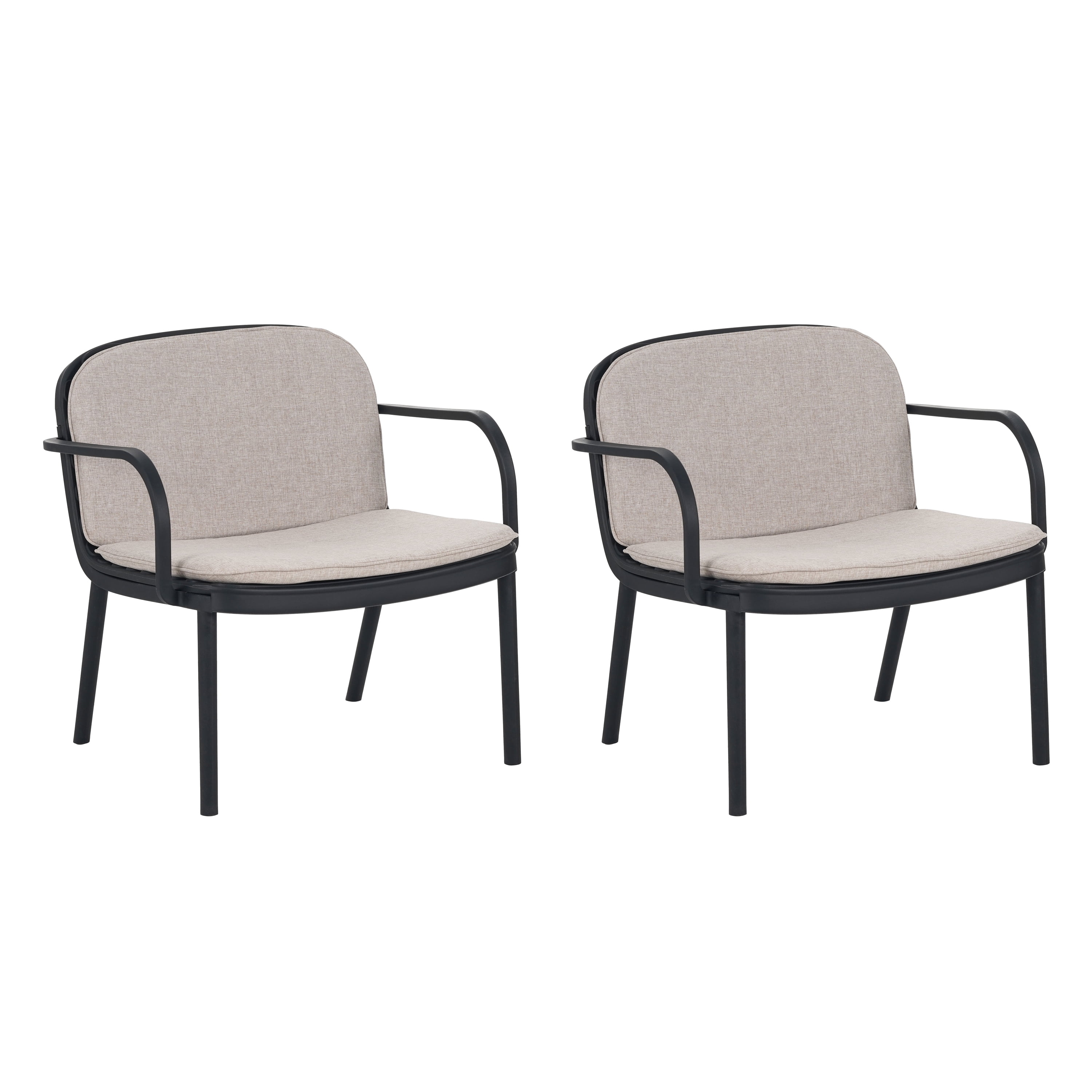 Outdoor Patio Cushioned Chairs Set of 2,All-Weather Club Chair Deep Seat Lounge Armchairs for Garden,Backyard,Black