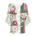 thumbnail image 5 of Zwiiyzr Women's T-Shirt V Neck Ruffle 3/4 Sleeve Solid Color Printed Floral Blouse A-Purple (L), 5 of 5